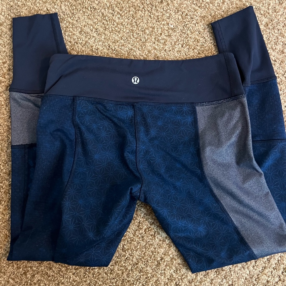 Lululemon Leggings, Blue Patchwork - image 1